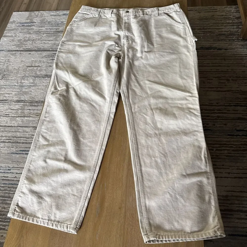 VNTG Carhartt B11 STN Natural Stone Duck Work Pants 44x32 Utility Gorpcore Retro